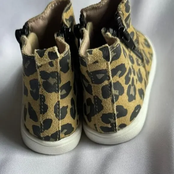 Boutique Girls Leopard Print Ankle Boots Size 18–24M Leather Neutral NEW - Picture 8 of 8